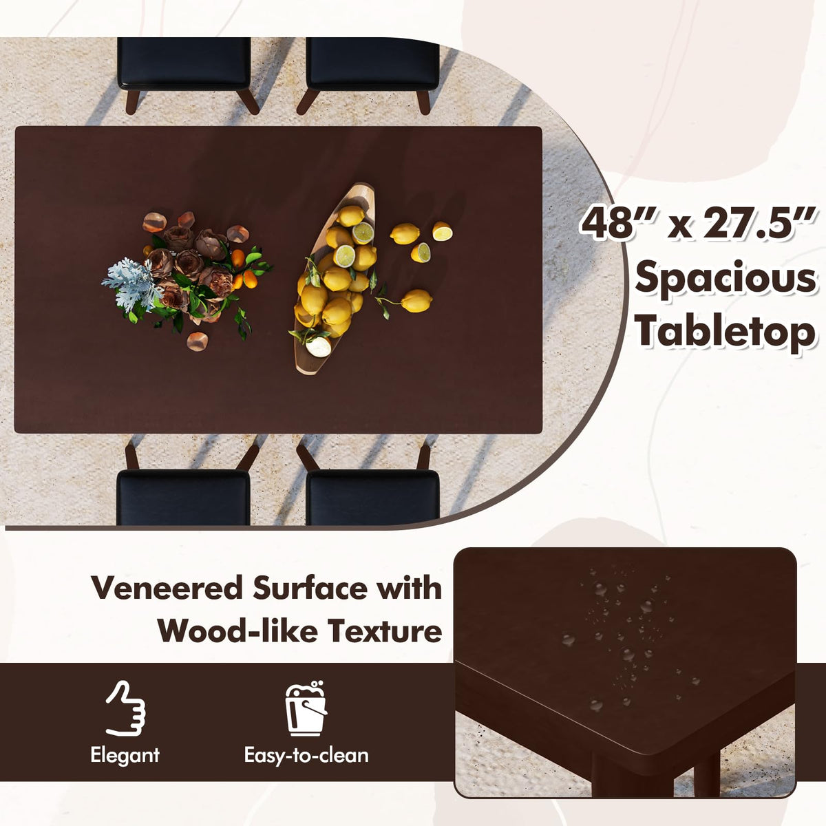 GIANTEX 5-Piece Dining Table Set for 4 - Dining Table with 4 Upholstered Stools, Rubber Wood Legs, Space-Saving Dinette Table Set, Breakfast Nook Table Set for Living Room, Kitchen Table Chairs Set