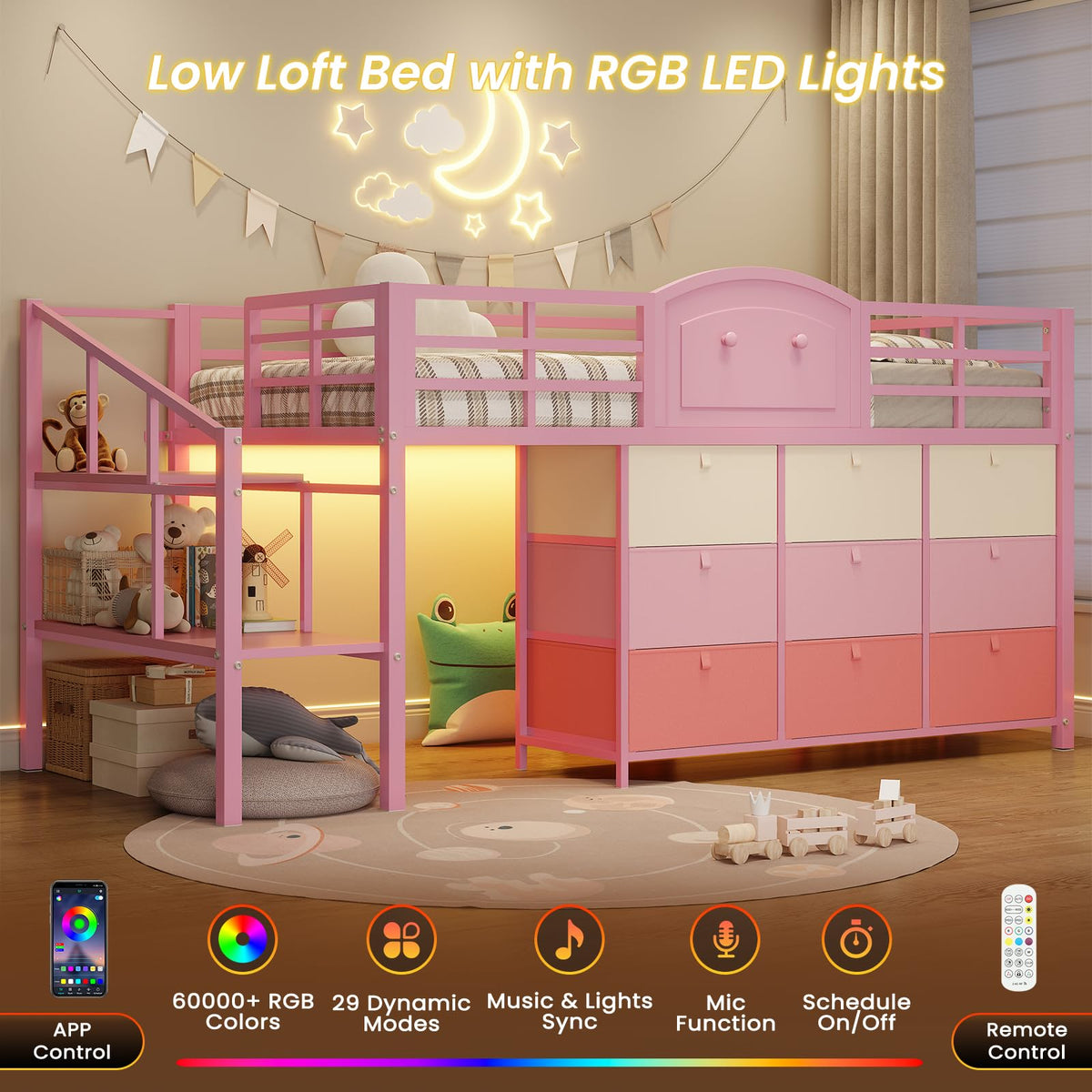 Twin Low Loft Bed with Storage Stairs