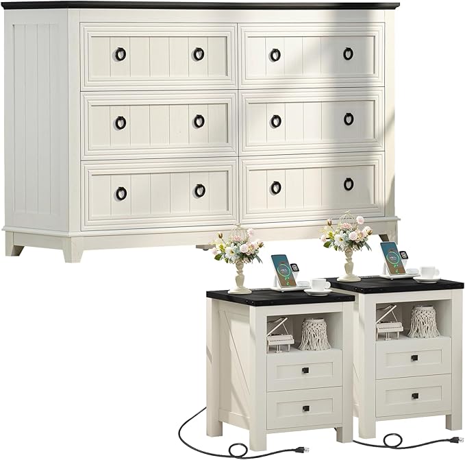 6-Drawer Dresser & Nightstand Set with Charging Station