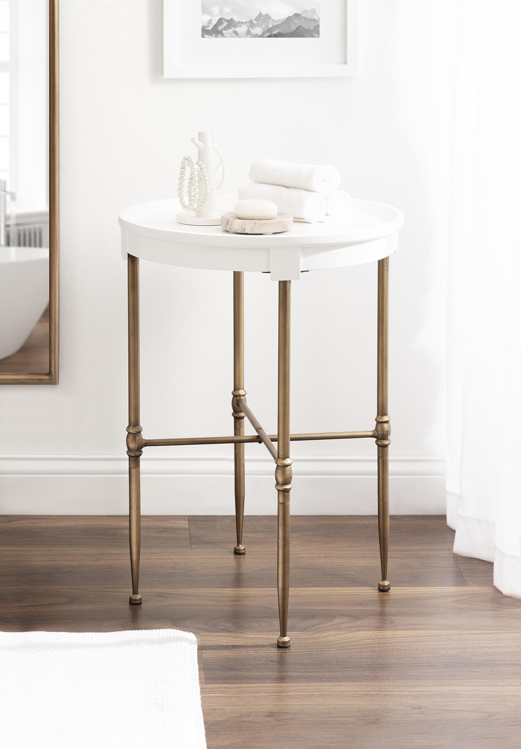 Round Glam Side Table with Geometric Metal Base