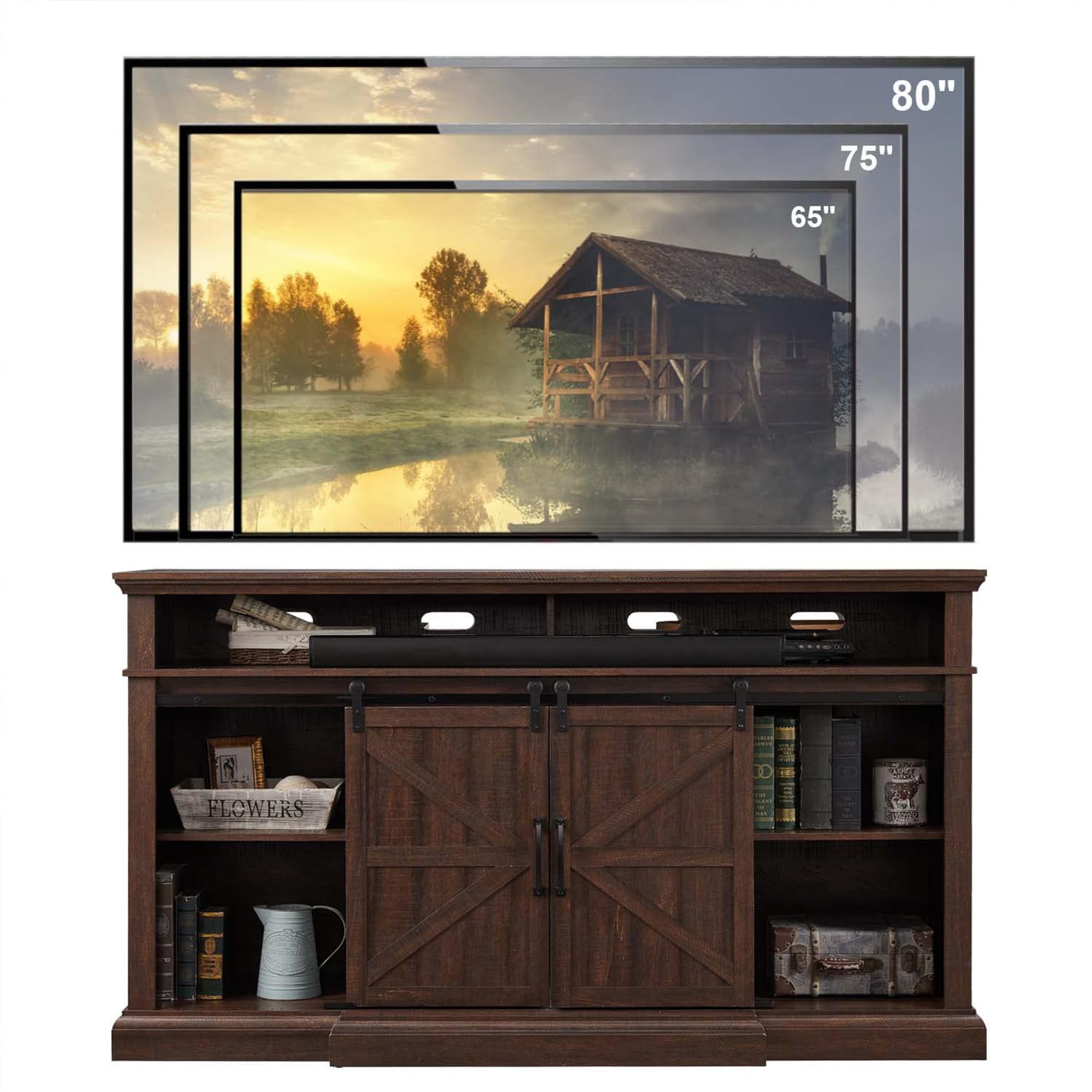 Farmhouse TV Stand with Sliding Barn Doors