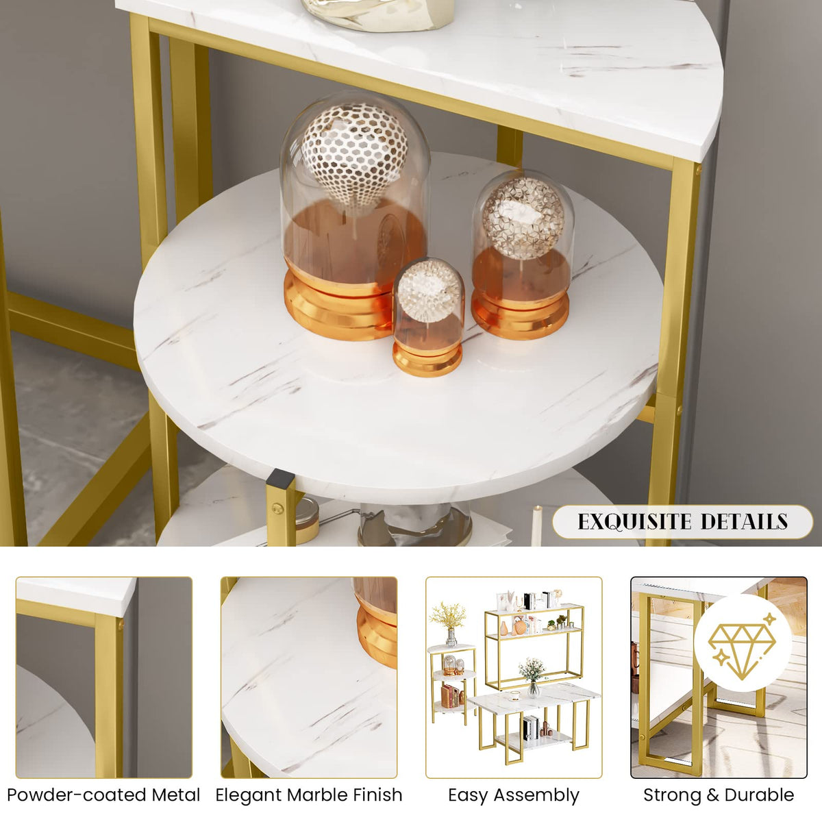 3-Piece Faux Marble Table Set