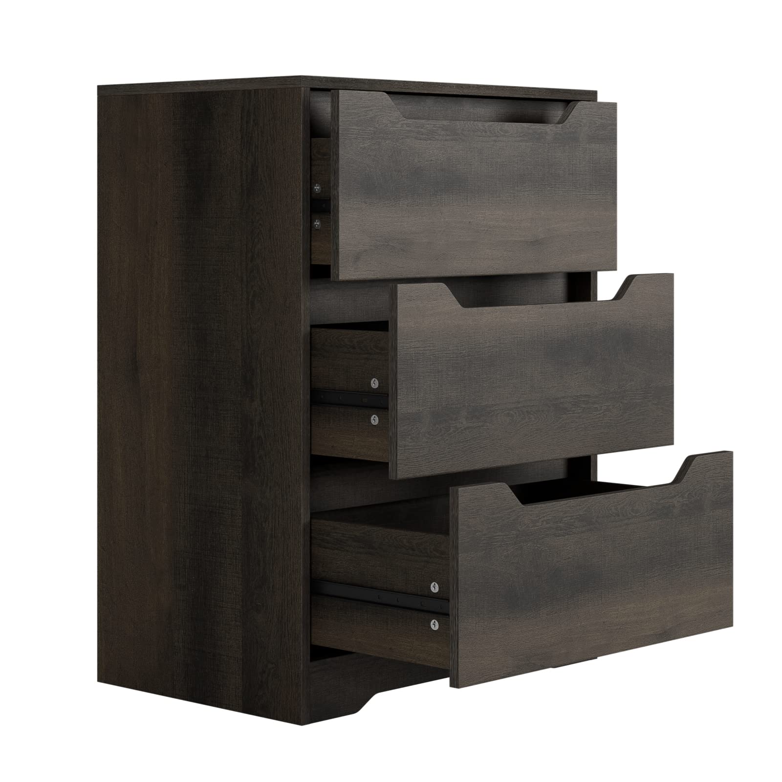HOSTACK Modern 3 Drawer Dresser, Wood Chest of Drawers with Storage, Tall Nightstand with Cut-Out Handles, Side End Table, Accent Storage Cabinet for Living Room, Entryway, Dark Brown