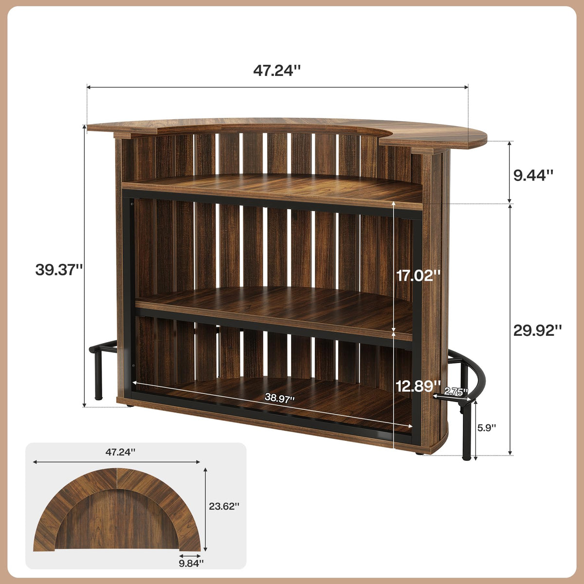 Arc-Shaped Bar Table with Storage