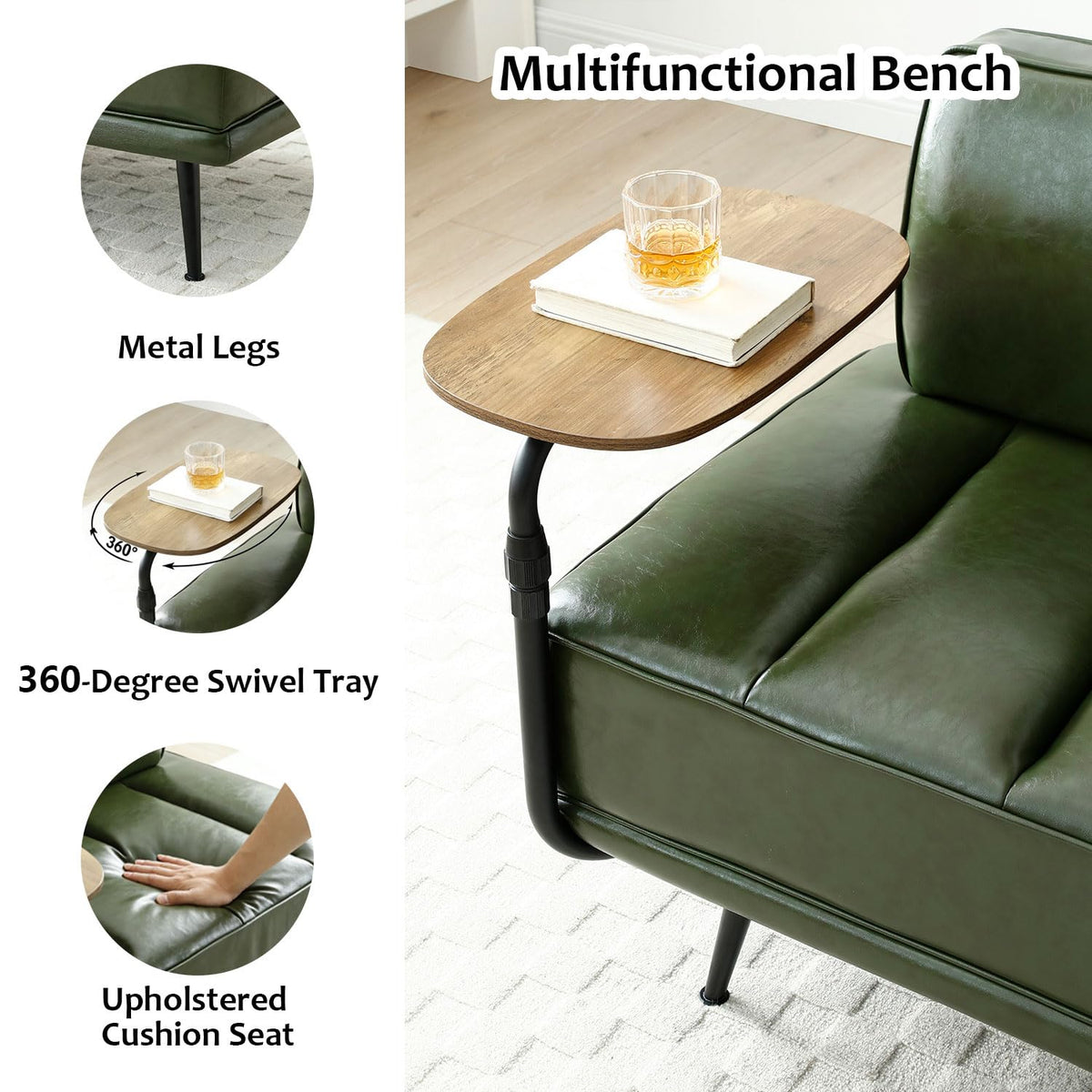 Faux Leather Loveseat with Swivel Tray