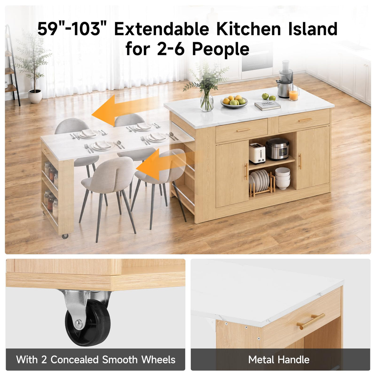 Extendable Kitchen Island with Storage