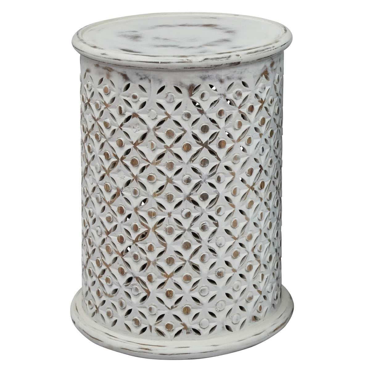 Antique White Mango Wood Drum Table