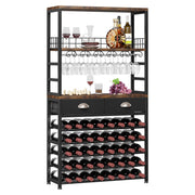Homeiju Wine Cabinet with Storage, Wine Rack Freestanding Floor, 6-Tier with Tabletop, Drawer and Wine Storage for Home Bars