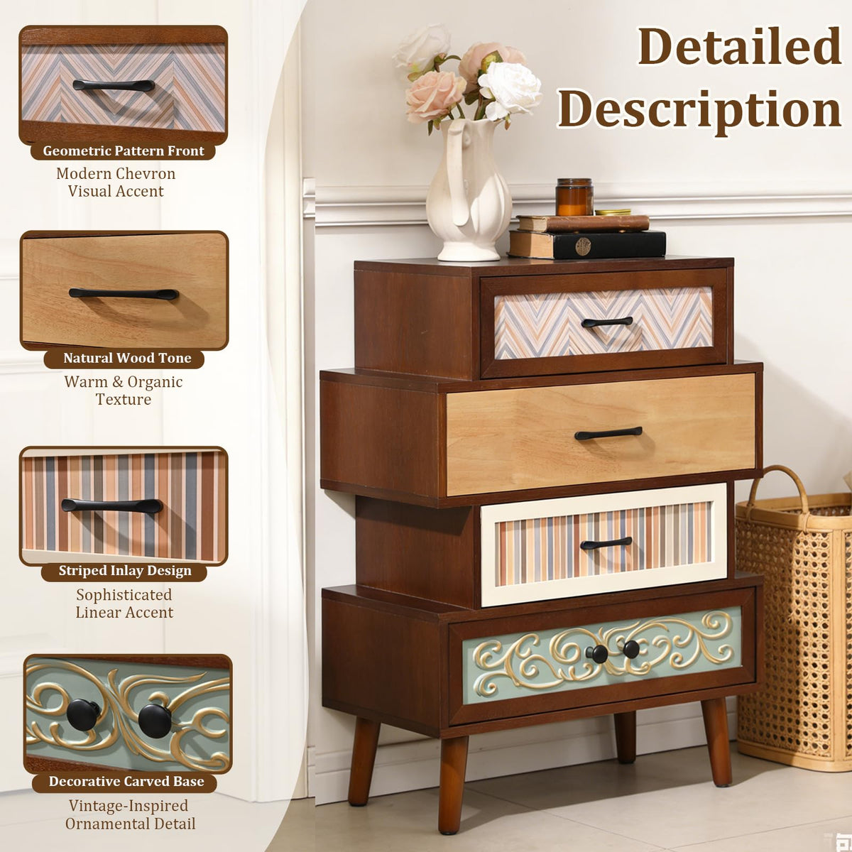 Boho Accent Cabinet with Drawers