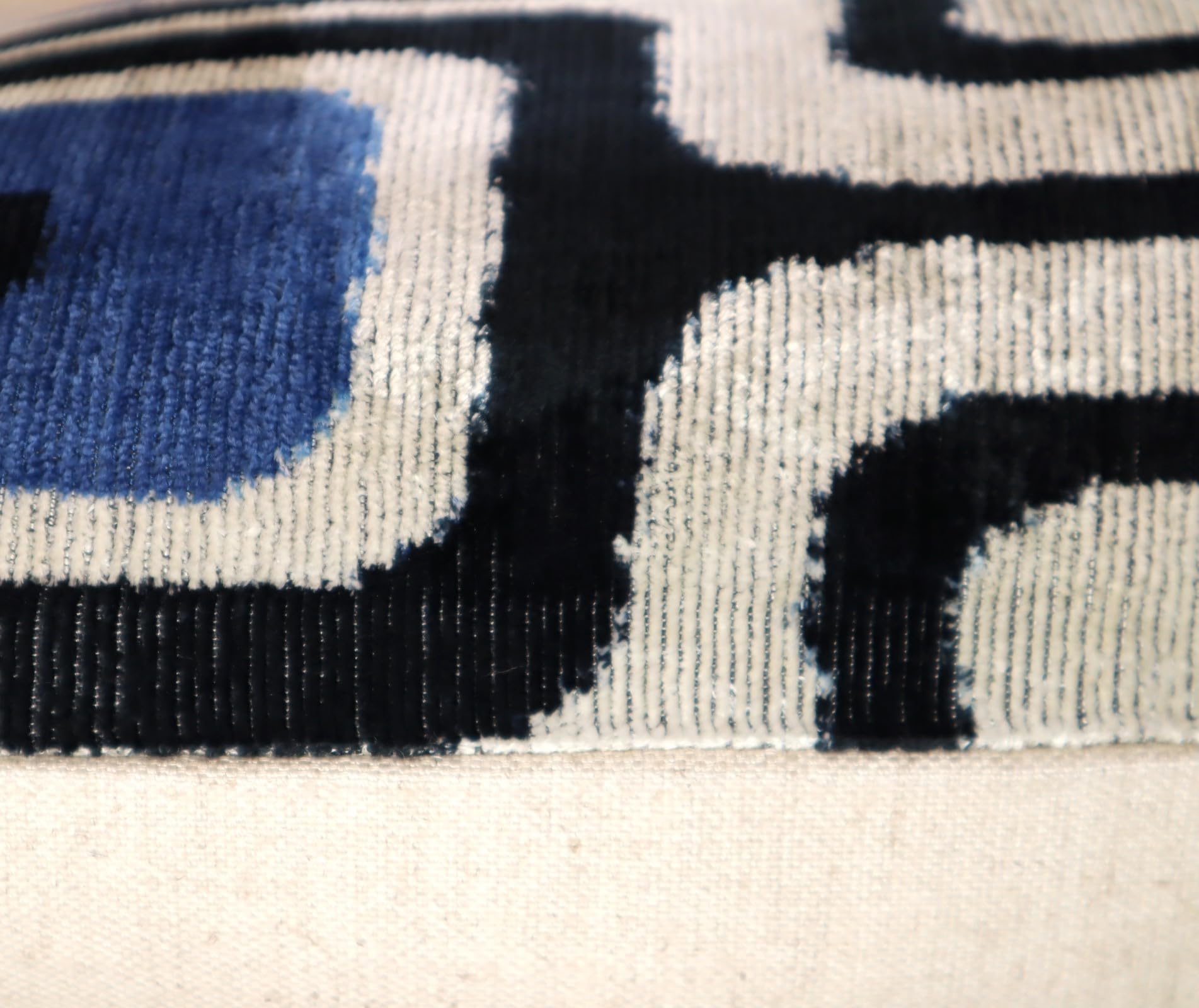 CANVELLO Handmade Velvet Decorative Pillow 16" x 24" | Premium Down Feather Fill, Geometric Blue and Black Pattern, Hidden Zipper Closure