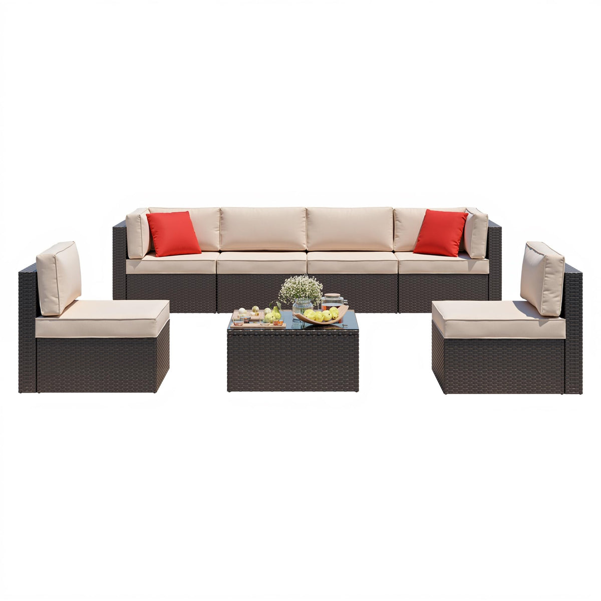 Vongrasig 7 Pieces Patio Furniture Sets, Outdoor Sectional Patio Sofa Set
