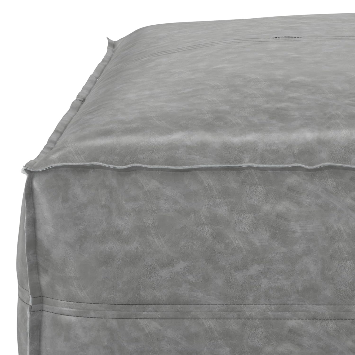 SIMPLIHOME Brody 30-inch Wide Large Square Coffee Table Pouf in Distressed Grey, Vegan Faux Leather Ottoman, Footrest, or Extra Seating for Living Room, Assembled