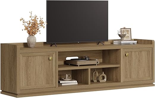67" Fluted TV Stand with Cabinet & Open Shelves