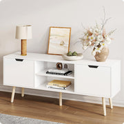 Sylunawyn White TV Stand for 50 55 60+ Inch TVs, Modern TV Console with Storage Cabinets, Open Shelves and Solid Wood Legs, Entertainment Center Media Console, TV Stands for Living Room