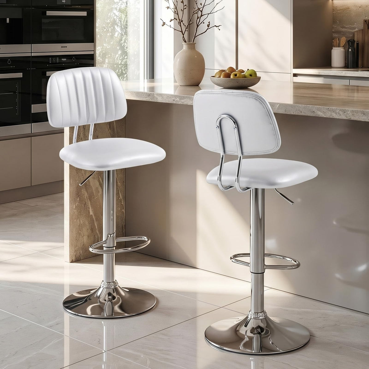 shipborne Bar Stools Set of 2, Swivel Barstools, Modern Bar Chairs, Silver
