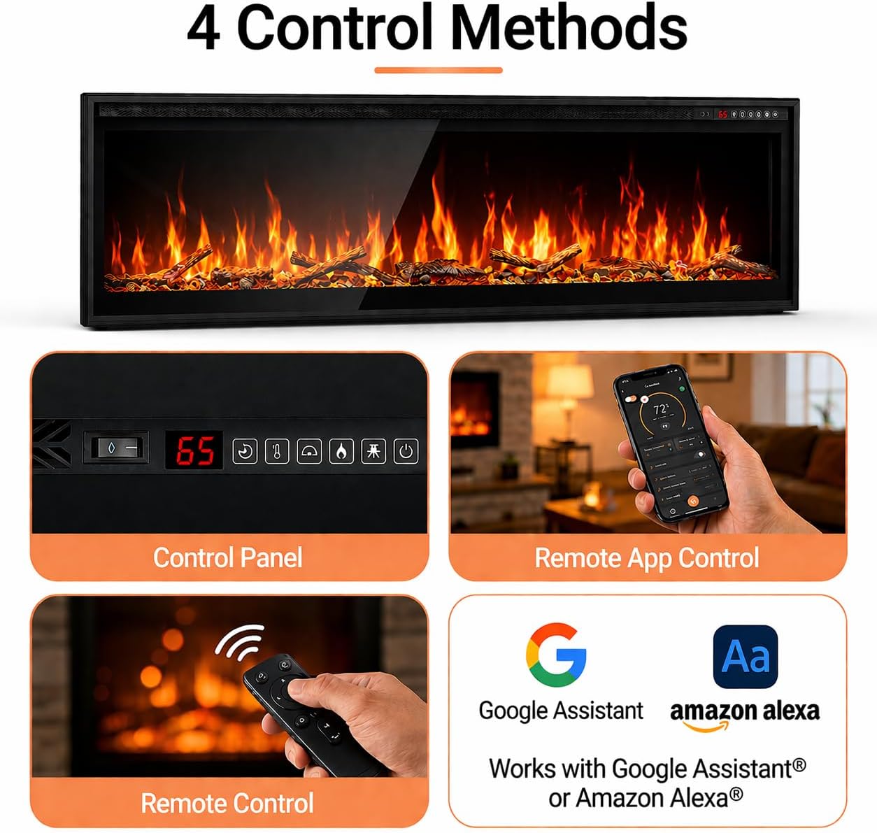 Smart Electric Fireplace – Wall Mount & Recessed