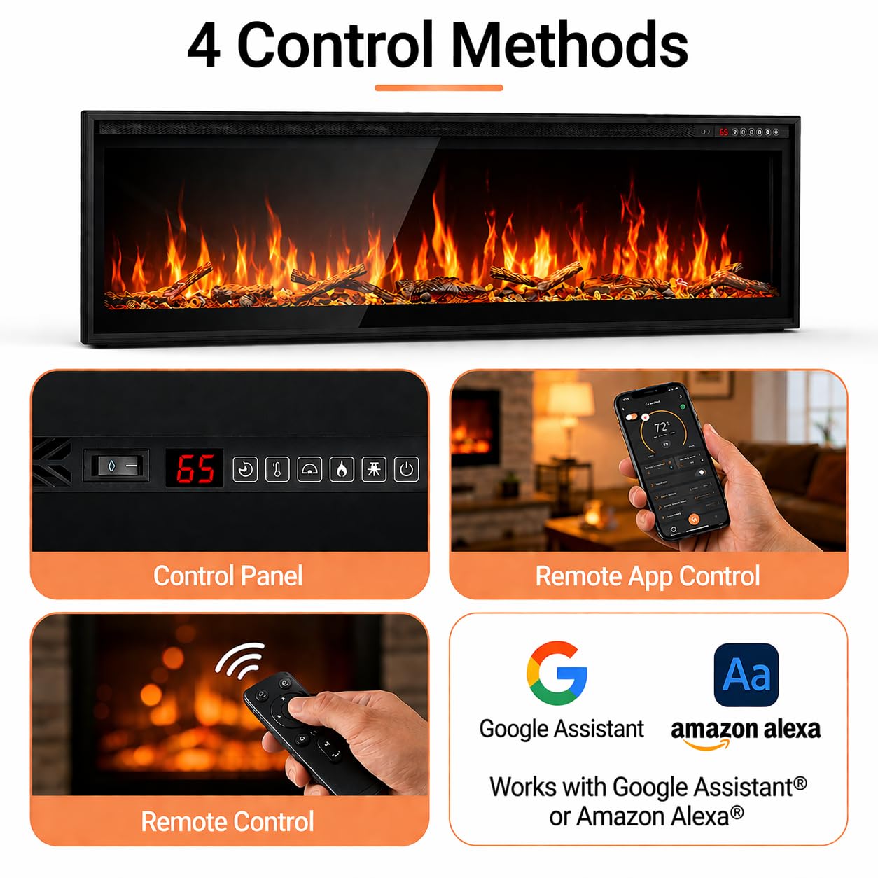 Smart Electric Fireplace – Wall Mount & Recessed