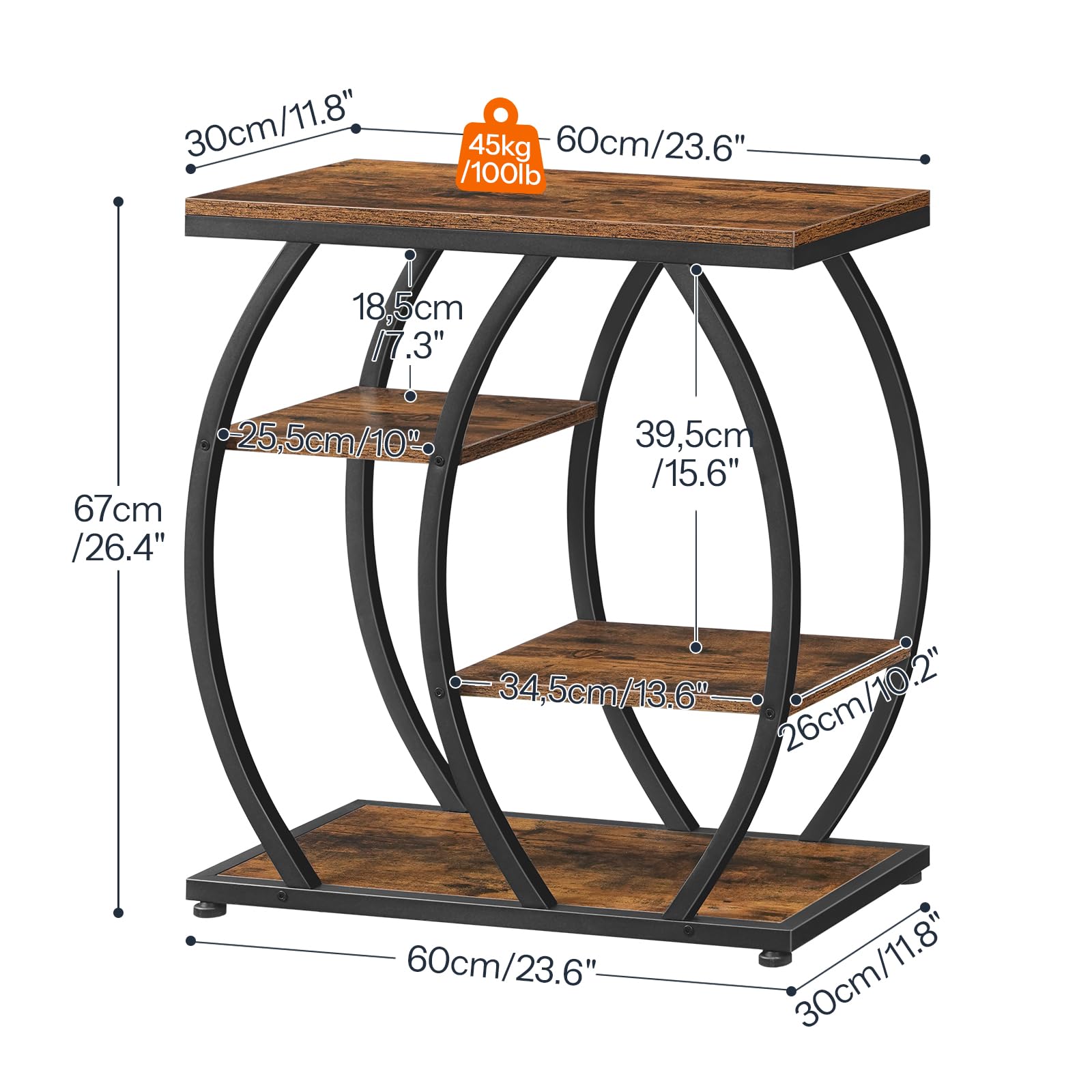 Industrial 4-Tier End Table with Storage Shelves