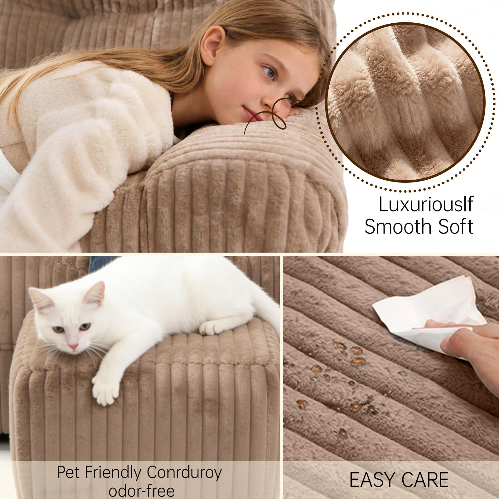 Corduroy Bean Bag Chair with Ottoman Floor Sofa