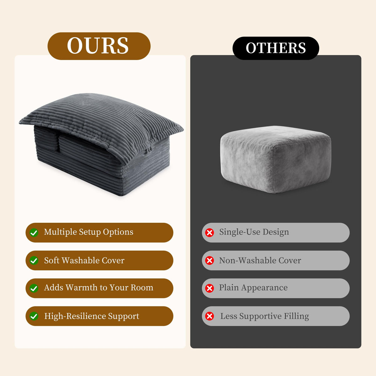 BALAPET Foldable Corduroy Boneless Ottoman, Convertible Folding Sofa Bed