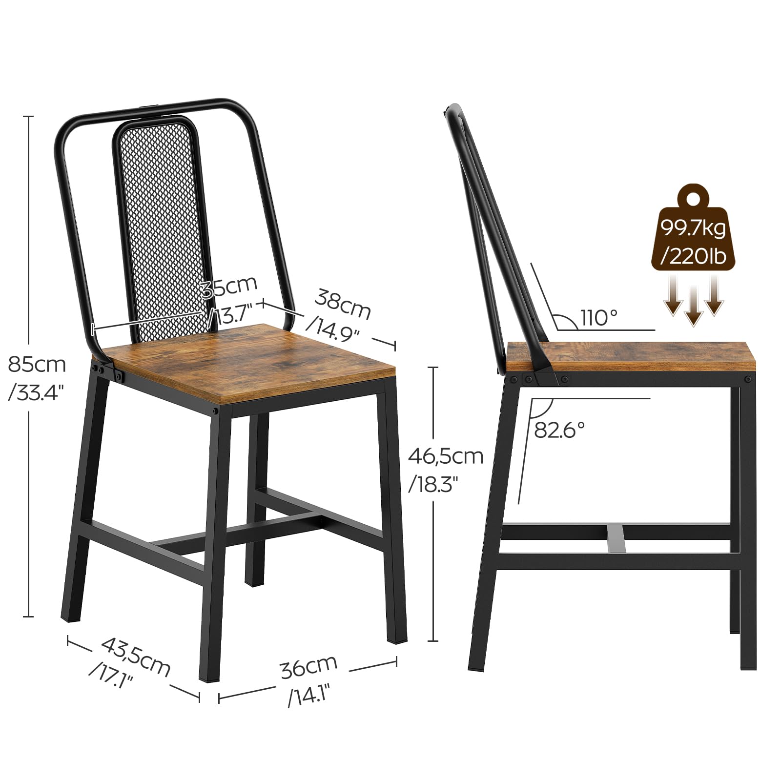 Industrial Dining Chairs Set of 4