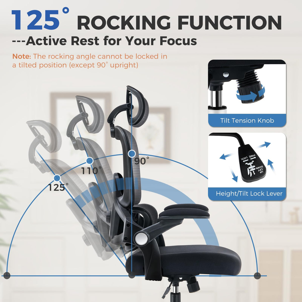 Office Chair with Adjustable Lumbar Support, Ergonomic Desk Chairs, Black