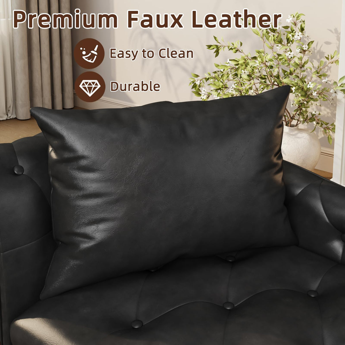 Faux Leather Chaise Lounge Chair with Storage, Left Rolled Armrest, Black