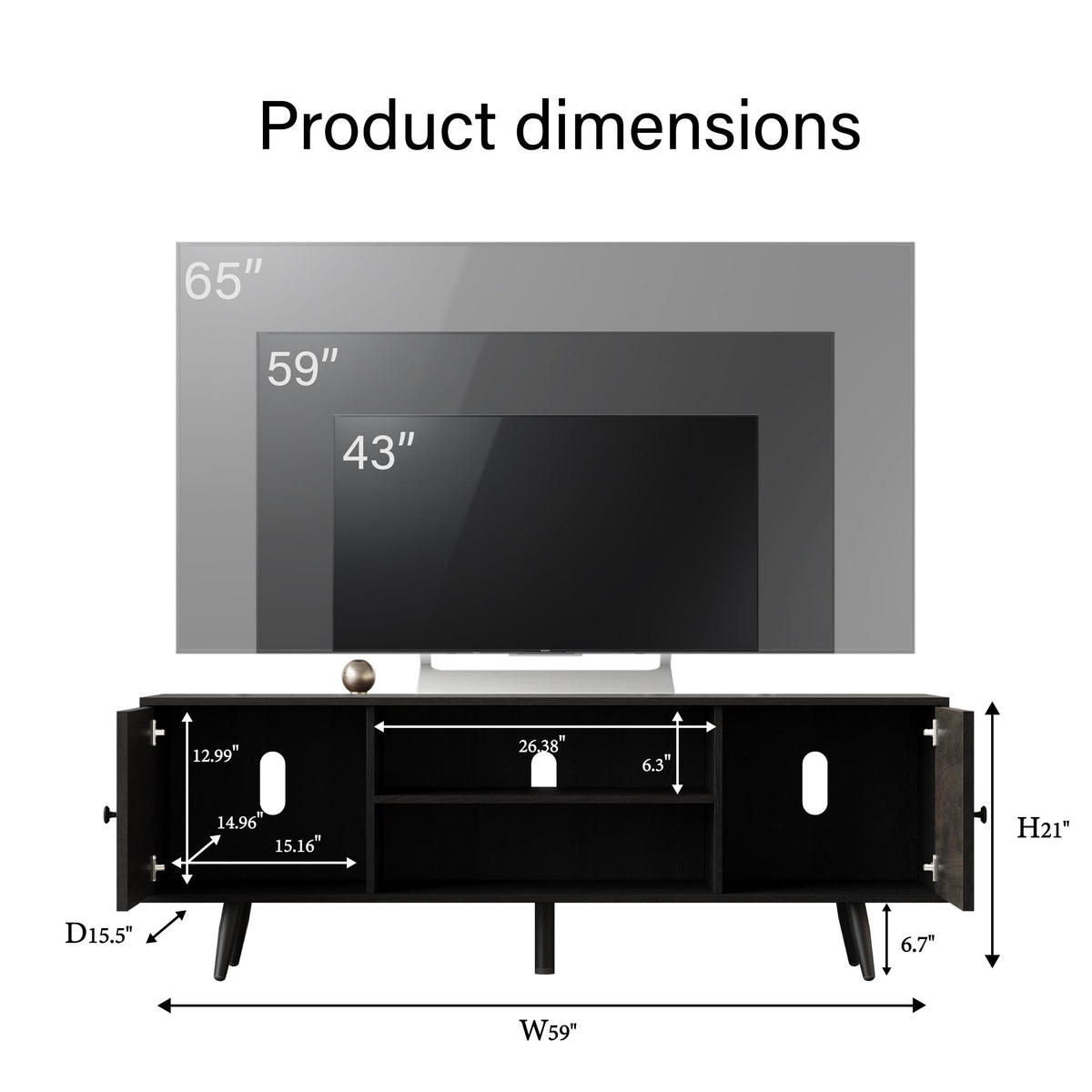 LZLUOB Modern TV Stand with Storage Cabinet, Wood Fashionable TV Cabinet with Waveform Panel and Adjustable Shelf, Entertainment Center TV Stand for TV, Living Room (Advanced Black