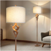 Sculptural Resin Floor Lamp with Linen Shade & Pull Chain Switch