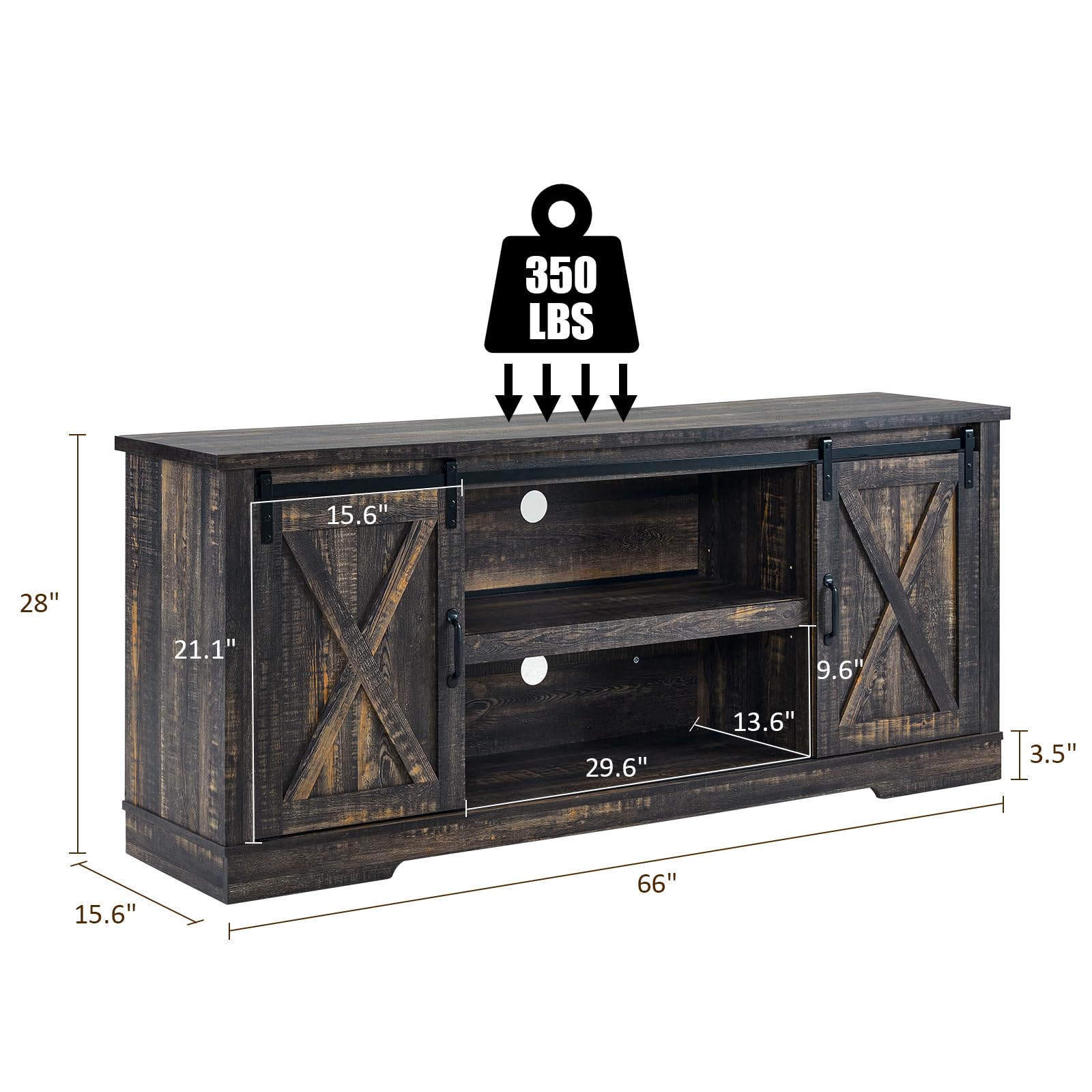 66" Farmhouse TV Stand with Sliding Barn Door