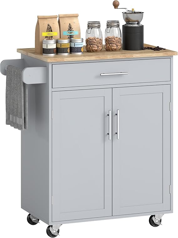 Rolling Kitchen Island Cart with Drawer & Storage Cabinet