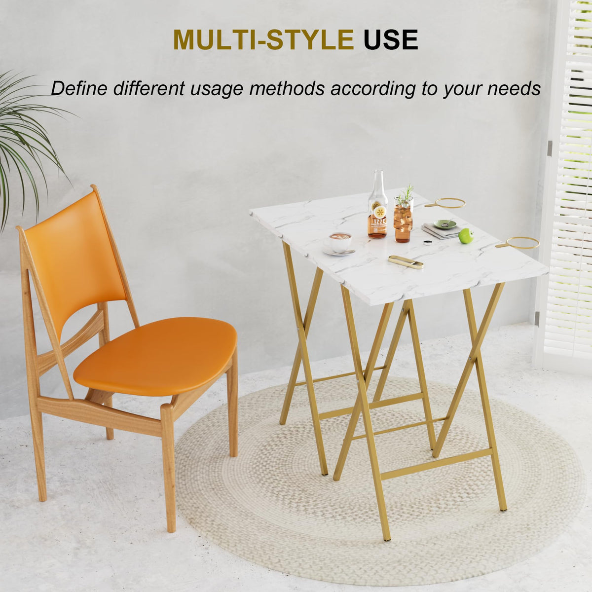 VECELO Folding TV Tray for Eating Set of 4, Portable Dinner/Snack Table with Cup Holder for Couch, Living Room and Small Space, Gold