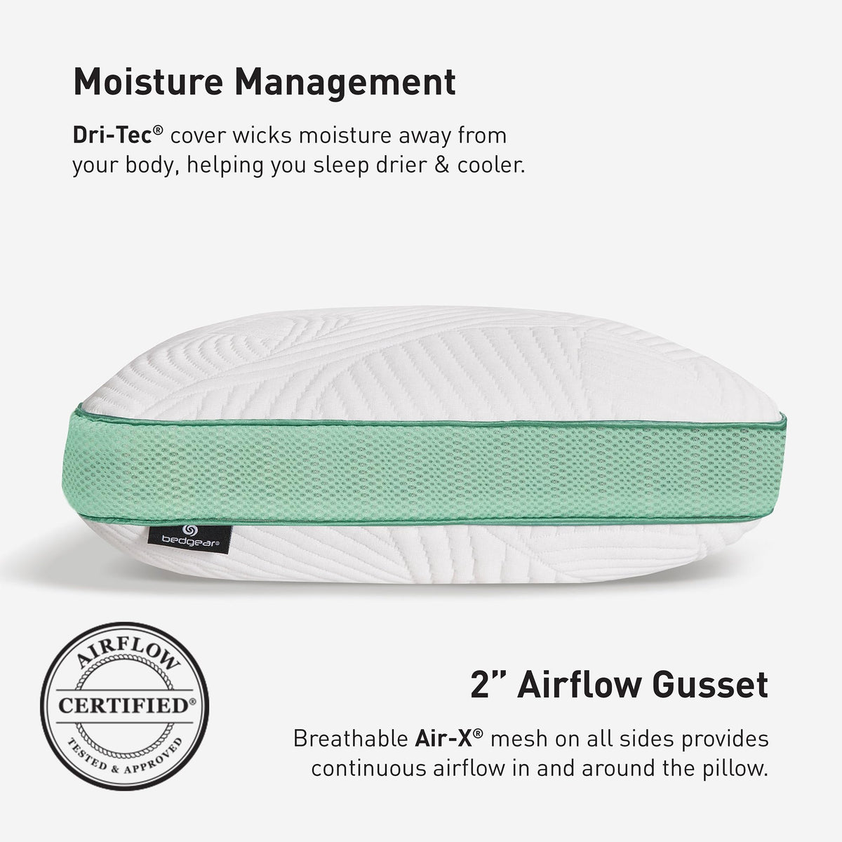 Bedgear Level Cuddle Performance Pillow, 3.0 Firm Cooling Pillow for Side Sleepers | React Blend Fill with Airflow Technology | Dri-Tec Moisture-Wicking Cover | Hypoallergenic Pillow w/Washable Cover