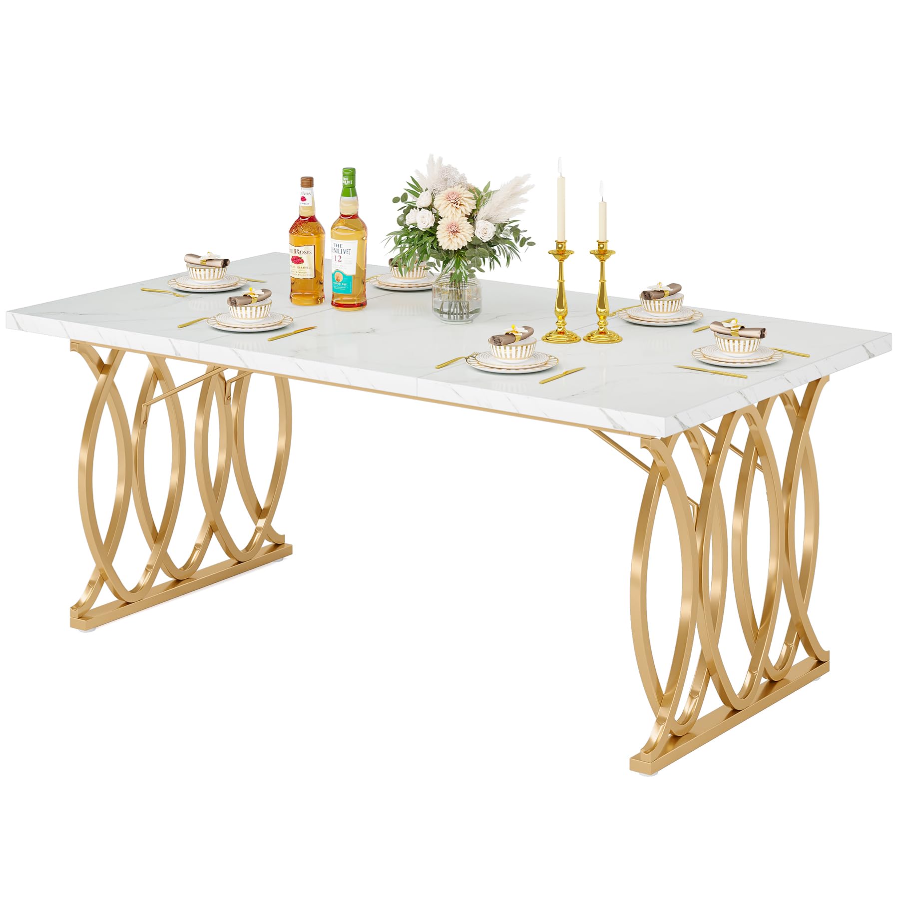 63" Marble Top Dining Table for 4-6