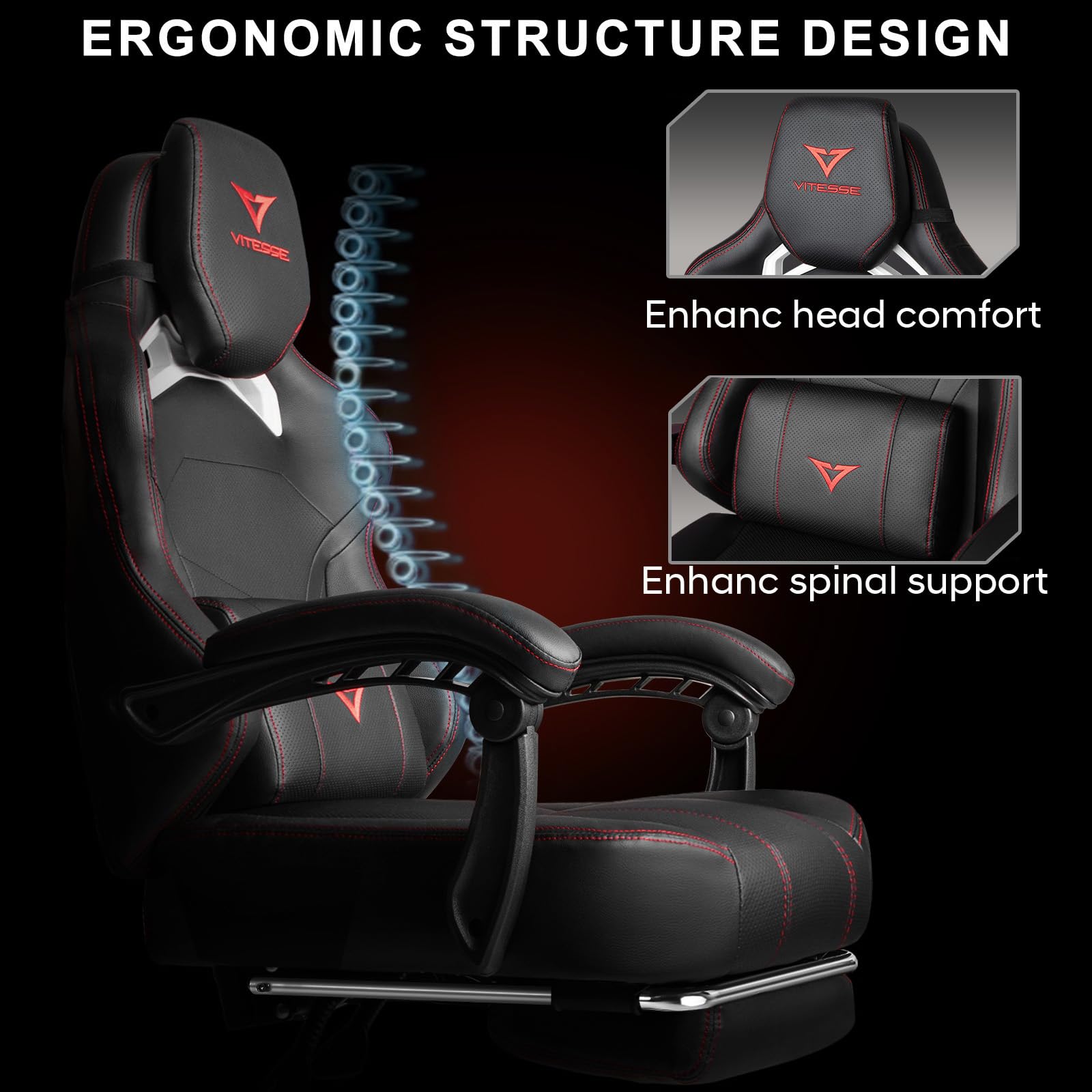 VITESSE Big and Tall Gaming Chair 400lb Capacity with Footrest, Racing-Style High Back Video Game Chair for Adults, PU Leather Computer Chair with Oversized Headrest for Gaming and Work
