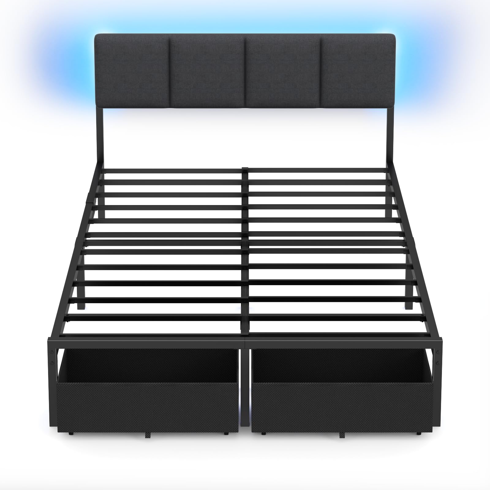 Full Size Bed Frame with LED Lighting & Storage Drawers