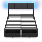 Full Size Bed Frame with LED Lighting & Storage Drawers