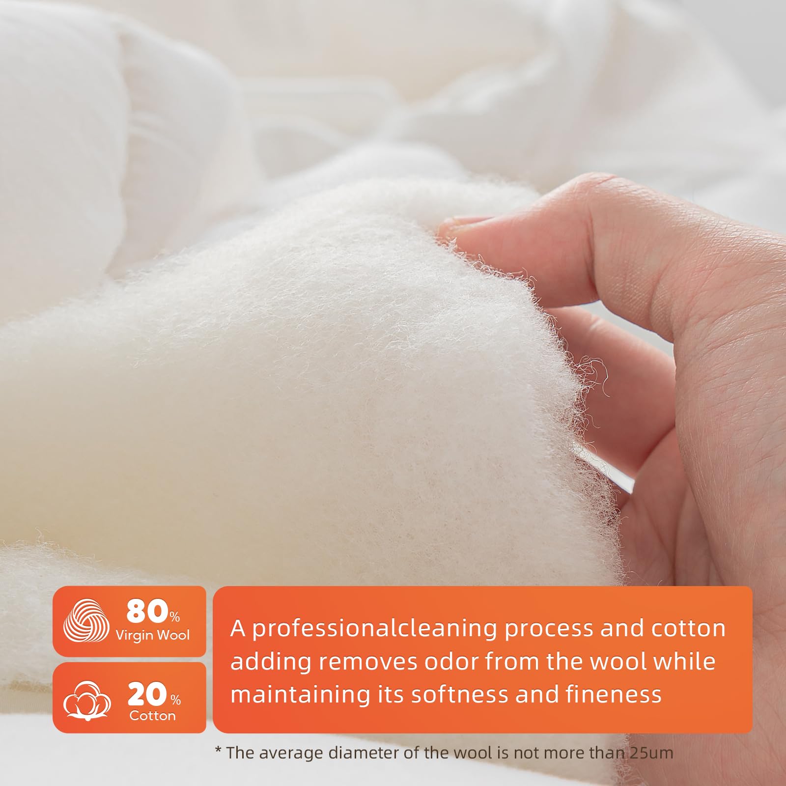 Molithe Duvet Insert 100% Cotton Comforter Shell Winter Heavyweight, Australian Wool Cotton Filling, Noiseless Temperature Regulation Breathable Comfortable Wool Bedding for Luxurious Sleep King