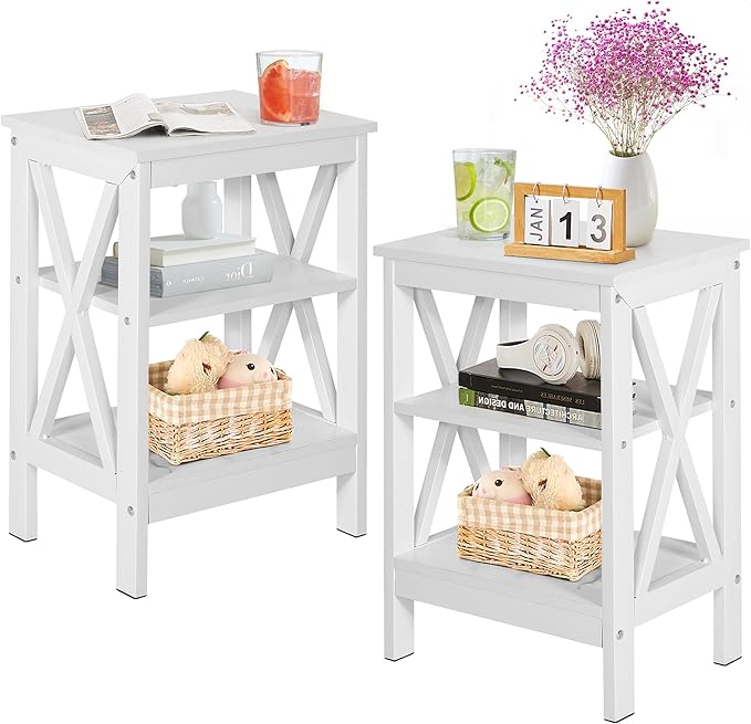 Nightstand End Table Set of 2 with Storage Shelf, X-Design