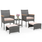 5-Piece Wicker Patio Conversation Set with Ottomans & Coffee Table