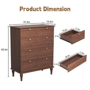 ARTPOWER 5 Drawer Dresser for Bedroom, Tall Dressers & Chests of Drawers with Solid Wood Legs and Brass Handles, Vertical Storage Organizer for Living Rooms, Hallway, Entryways, Offices, Brown