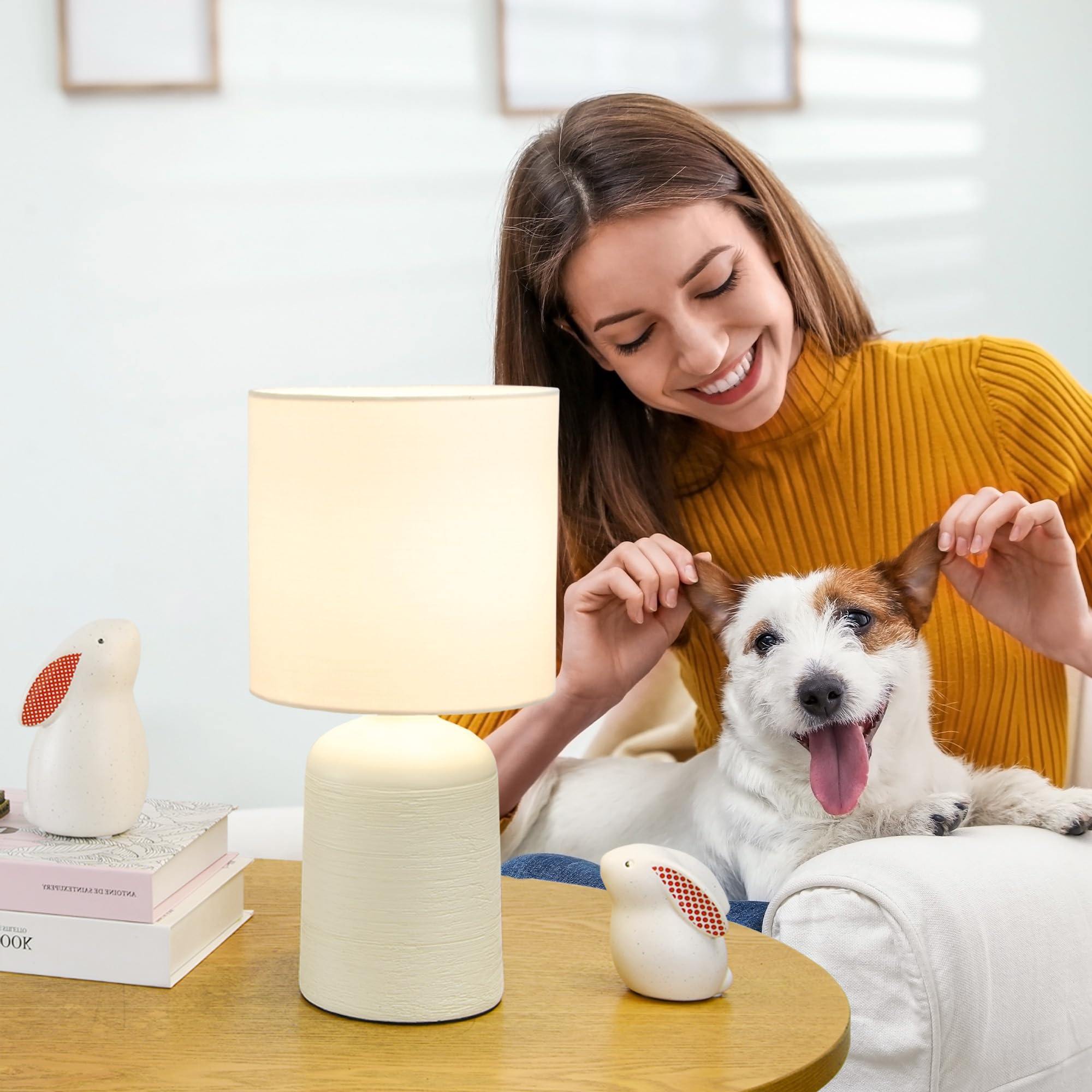 Lampwell Maye Small Ceramic Table Lamp for Living Room and Bedroom,Modern Kids Night Table Lamp,Φ6.3×H13IN,Bulb Excluded,Milk Curry (Cream)