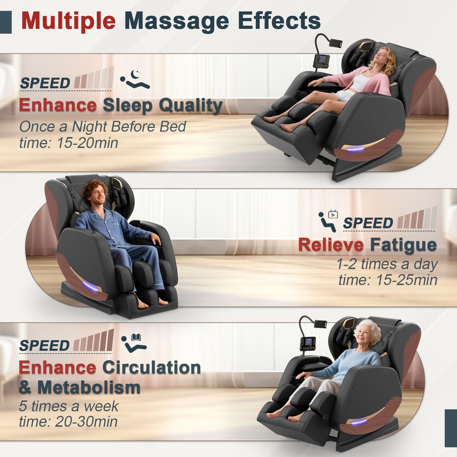 2026 Massage Chair, Massage Chairs Full Body and Recliner with 10 Fixed Points, Zero Gravity, Wood Grain Leather, Foot Massage, Airbags, Lumbar Heating, Bluetooth and Control Screen (Leather Black)