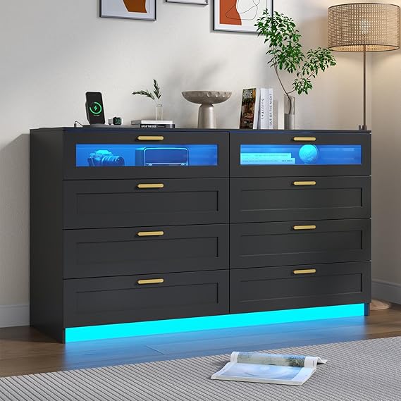 8-Drawer Dresser with LED Lights & Charging Station