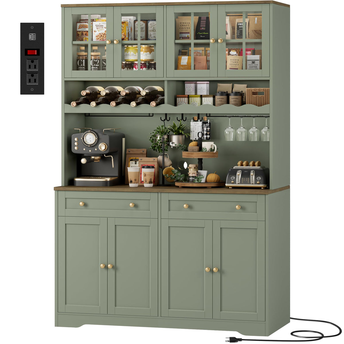 HOSTACK 75"H Kitchen Pantry Storage Cabinet, Kitchen Hutch Cabinet, Green
