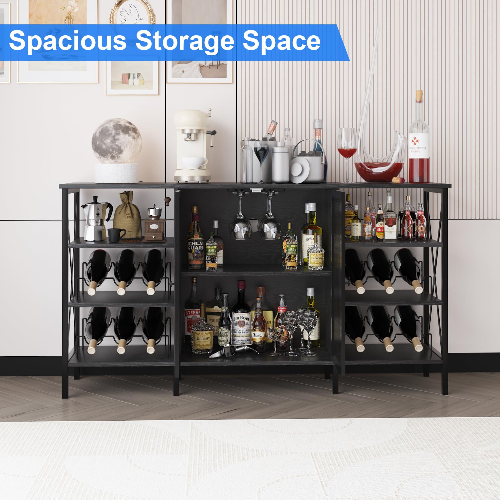 Industrial Wine Bar Cabinet with LED Light