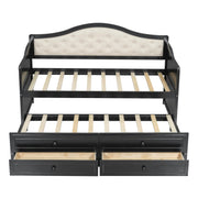 Twin Daybed Frame with Trundle and Storage Drawers