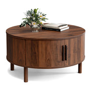 Round Coffee Table with Sliding Door Cabinet
