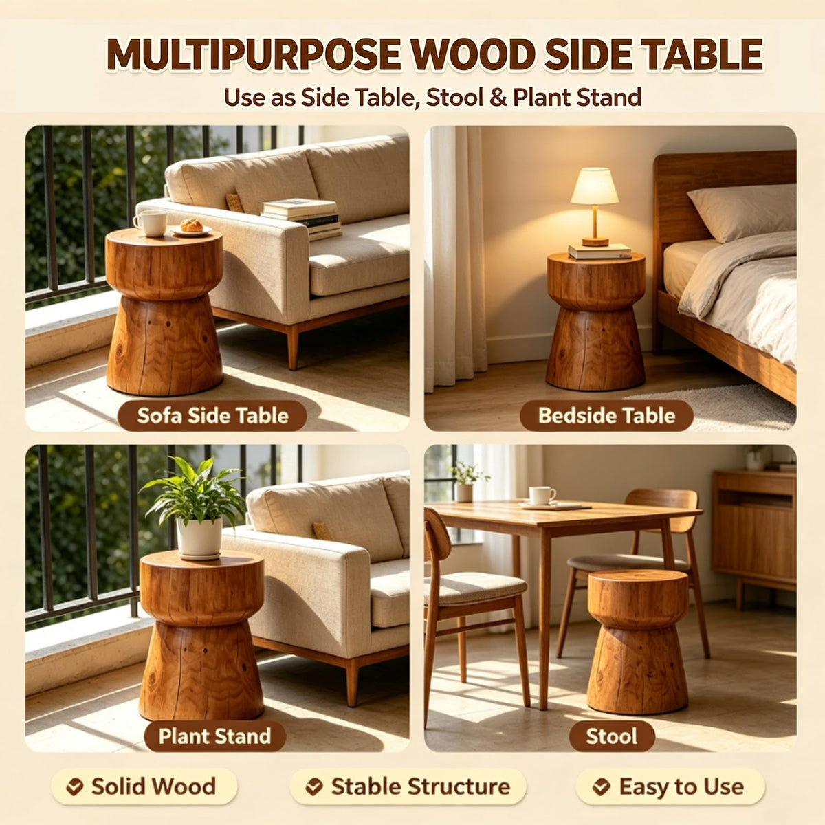 Solid Wood Hourglass Side Table