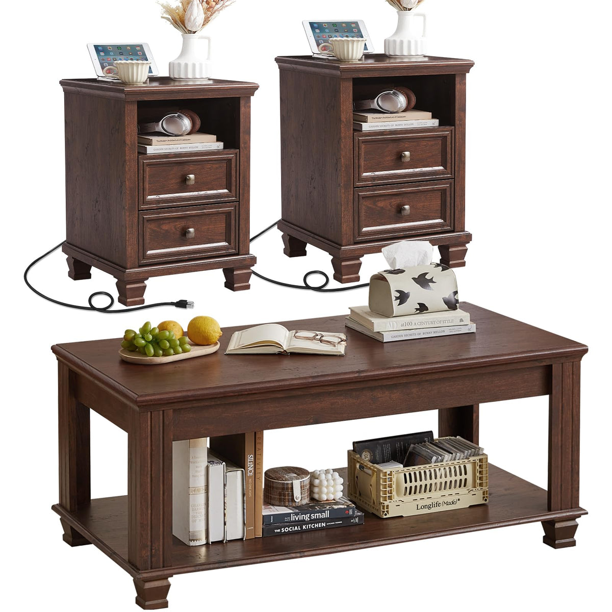 3-Piece Farmhouse Storage Table Set
